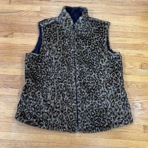 Reversible Brown/Cheetah Print Vest with Faux Fur